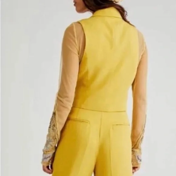 Free People Gabbie Vest Mustard Yellow Size NWOT - Picture 4 of 9